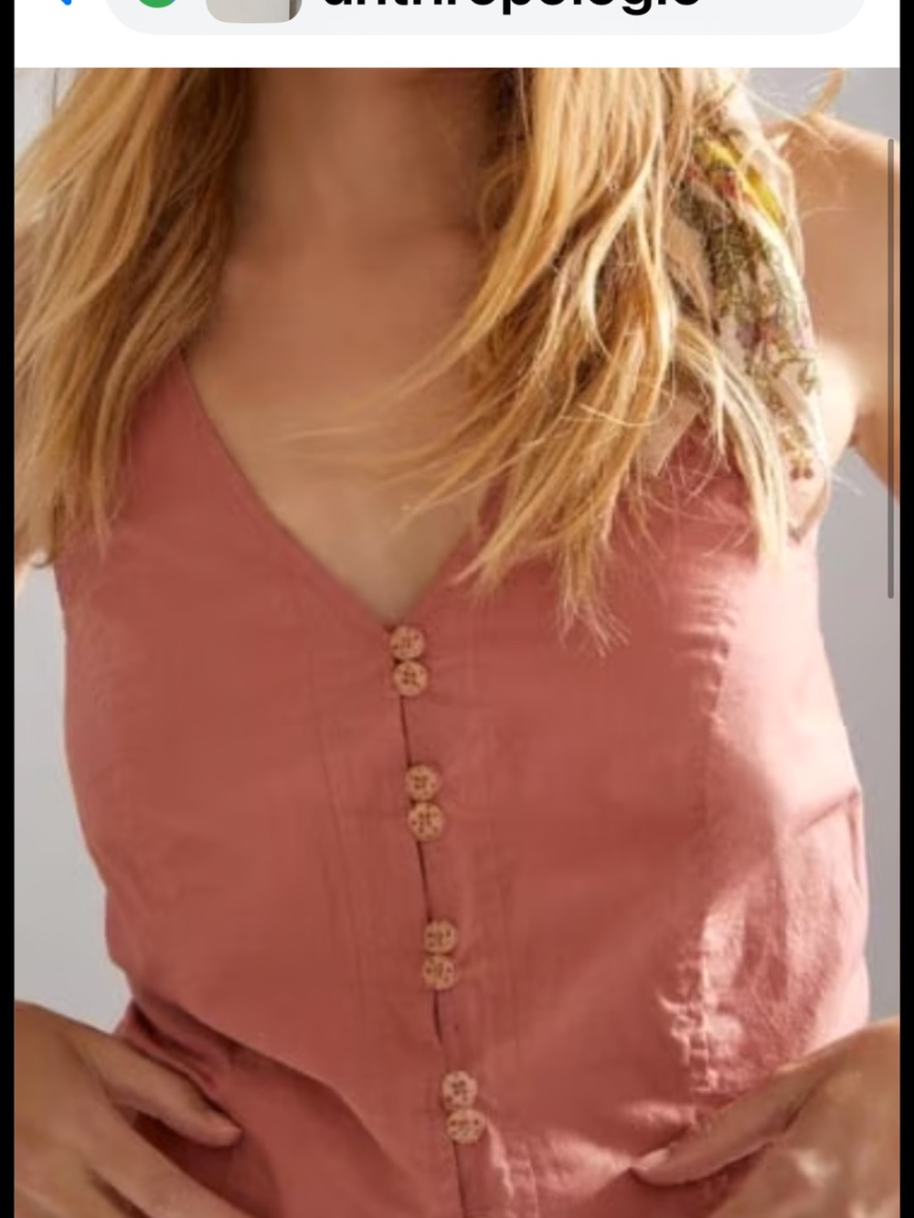 Anthropologie Dusty Rose Button-Front V-Neck Camisole